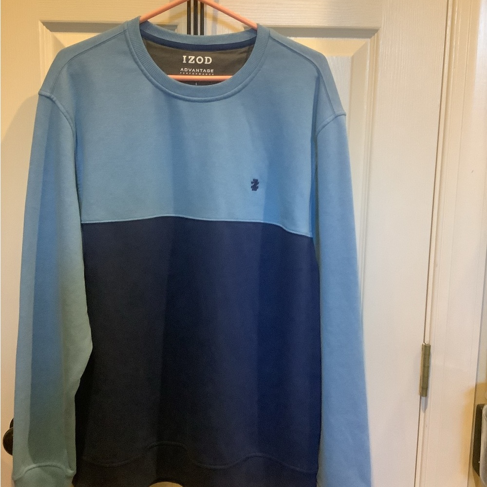 Izod Men's Two-Tone Blue Crewneck Sweatshirt- Large